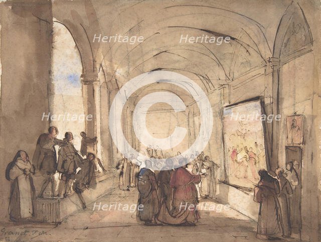 A Cardinal Examining a Painting in a Cloister, first half 19th century. Creator: Francois-Marius Granet.