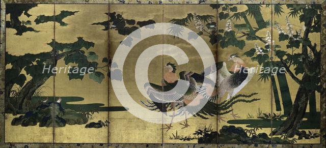 Phoenixes and Paulownia, late 1500s. Creator: Tosa Mitsuyoshi (Japanese, 1539-1613), attributed to.