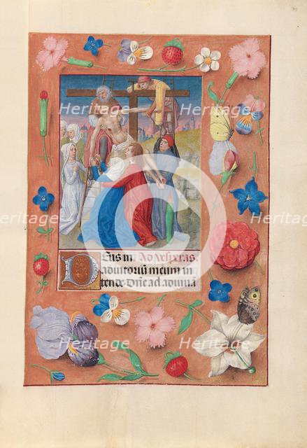 Hours of Queen Isabella the Catholic, Queen of Spain: Fol. 73r, Descent from the Cross, c. 1500. Creator: Master of the First Prayerbook of Maximillian (Flemish, c. 1444-1519); Associates, and.