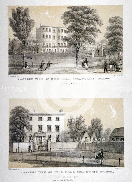 Two views of Wick Hall Collegiate School, Hackney, London, c1830.                             Artist: TJ Rawlins