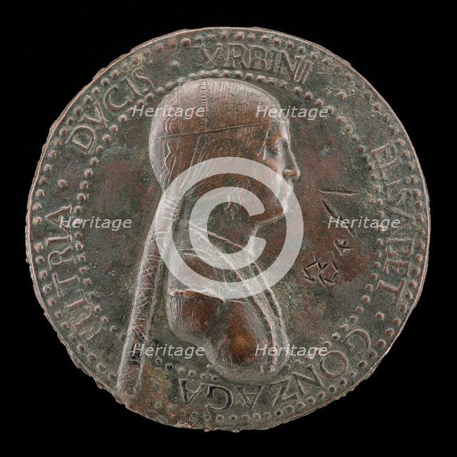 Elisabetta Gonzaga, died 1528, Duchess of Urbino, Wife of Guidobaldo I 1489 [obv], probably after 15 Creator: Adriano Fiorentino.