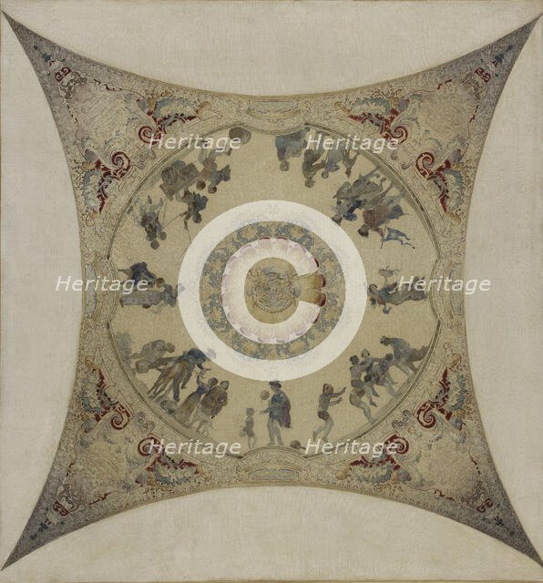 Esquisse pour la galerie Lobau de l'Hôtel de Ville : Scènes médiévales : jeux d'enfants..., 1890. Creator: Hector d' Espouy.