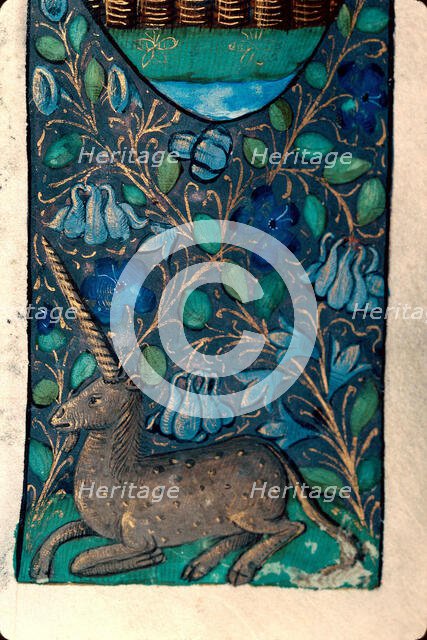 Unicorn (Initial). Breviarium Bisuntinum, 1463-1498. Creator: Maître de l'Échevinage de Rouen (active 1450-1485).