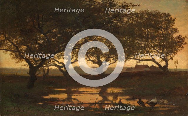 Woodland Pond at Sunset, c1862. Creator: Bilders, Gerard (1838-1865).