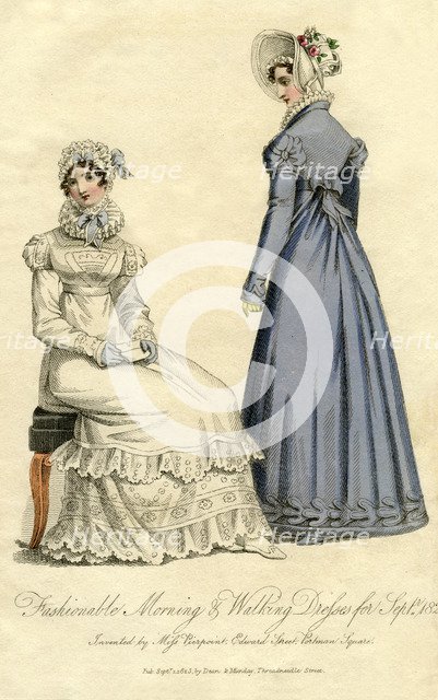 'Fashionable morning and walking dresses from September 1823'. Artist: Unknown
