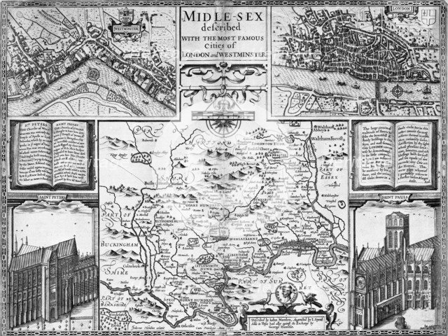 Map of London, Westminster and Middlesex, late 16th-early 17th century. Artist: John Speed