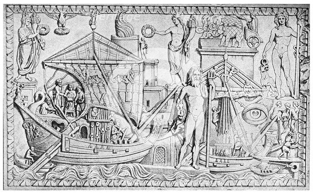 Relief showing the Roman lighthouse at Ostia, port of Rome, Italy, 1956. Artist: Unknown