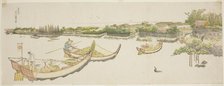 Boats transporting rice on the Sumida River, Japan, c. 1800/05. Creator: Hokusai.