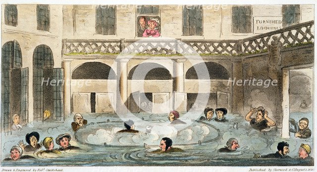 'Public Bathing at Bath, or Stewing Alive', 1825. Artist: Isaac Robert Cruikshank