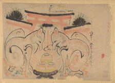 Two foxes for the Torri of the Inari Jinja, 1800-1900. Creator: Anon.