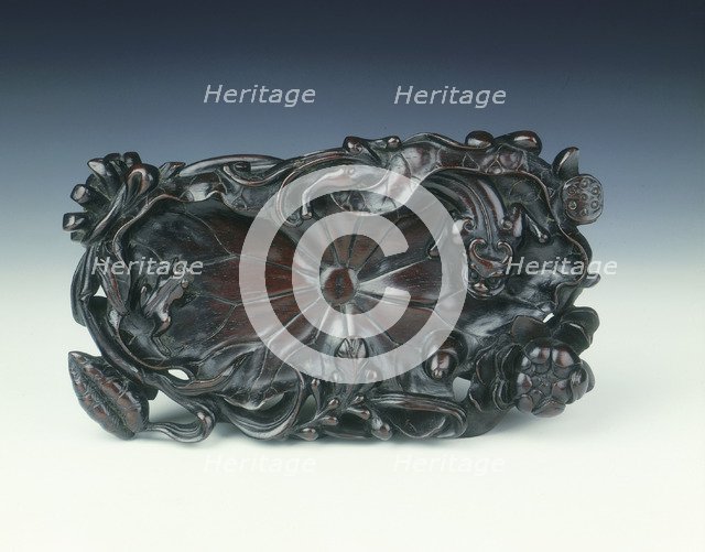 Rosewood lotus leaf dish, Qing dynasty, China, 18th century. Artist: Unknown