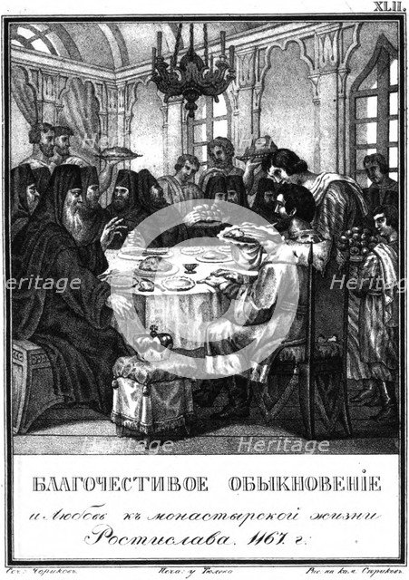 The piety of Grand Prince Rostislav Mstislavich. 1167 (From Illustrated Karamzin), 1836. Artist: Chorikov, Boris Artemyevich (1802-1866)