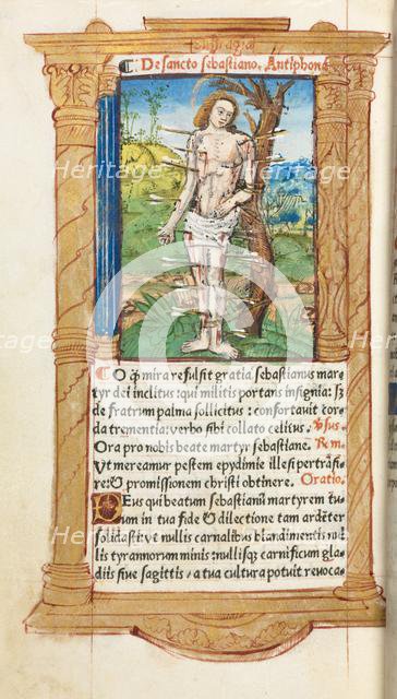 Printed Book of Hours (Use of Rome): fol. 102v, St. Sebastian, 1510. Creator: Guillaume Le Rouge (French, Paris, active 1493-1517).