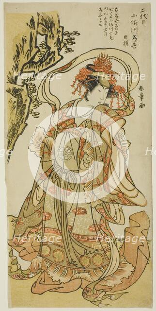 Osagawa Tsuneyo II as Itsukushima Tennyo in the Kabuki Play "Tokimekuya o-Edo no...Japan, c. 1780. Creator: Shunsho.