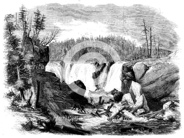 Lumbering in New Brunswick - Driving Logs down the Falls of the St. John, 1858. Creator: Unknown.
