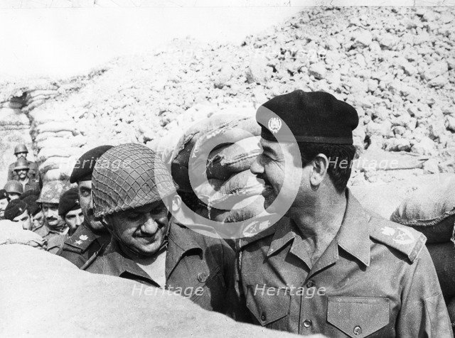 Saddam Hussein inspecting the Basra front, Iraq, 1986. Artist: Unknown