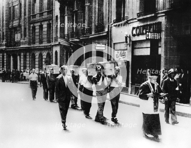 Funeral procession of members of the French Resistance, Paris, 1944. Artist: Unknown