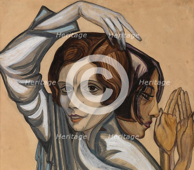 Portrait of Elene Komisarjevskaia-Balieff and Natalia Molostova. Artist: Sudeykin, Sergei Yurievich (1882-1946)