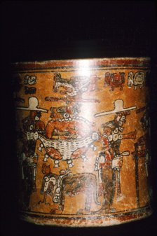 Maya painted jar: man in jaguar-skin litter from Guatemala. Artist: Unknown.