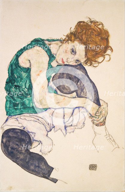 Seated Woman with Legs Drawn Up (Adele Herms). Artist: Schiele, Egon (1890–1918)