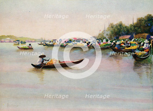 'The River Market, Bangkok', 1913. Artist: Edwin Norbury.