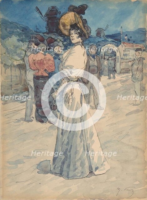 A Parisienne Outside the Moulin de la Galette, ca. 1880-1907. Creator: Henri Somm.