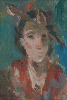 Head study of a woman in a hat, 1940. Creator: Bedrich Hoffstädter.