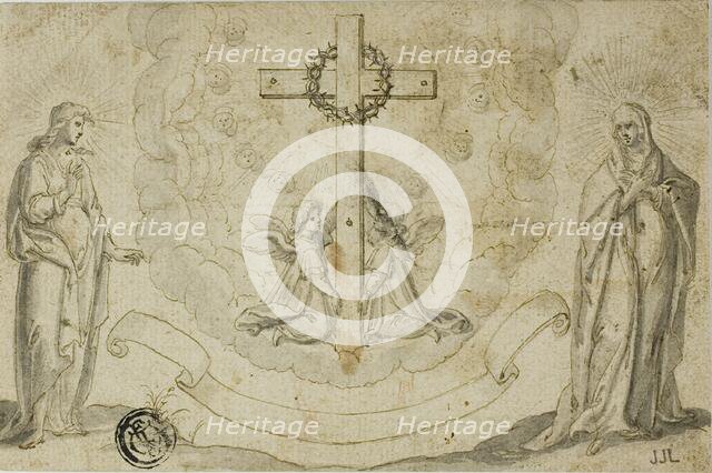 Virgin Mary and St. John the Evangelist Beholding a Vision of the Cross Held by Two Angels, n.d. Creator: Christoph Schwarz.