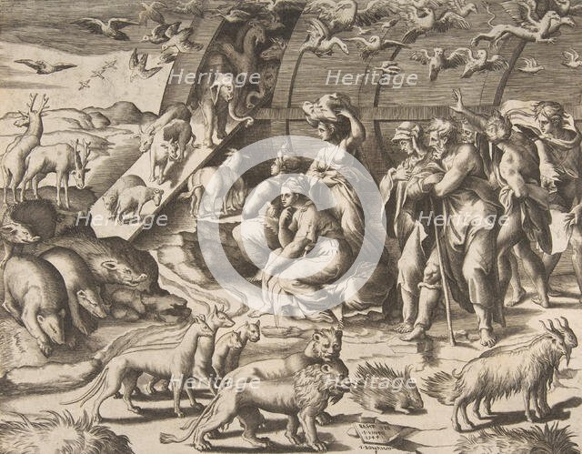 Noah leaving the Ark, 16th century. Creator: Giulio Bonasone.