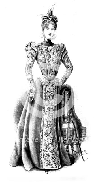 Ladies' Page: a smart gown of cloth and velvet, 1898. Creator: Picador.
