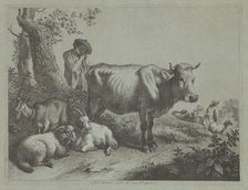 Standing Cow and a Shepherd Boy with Flock, 1760s. Creator: Francesco Londonio.