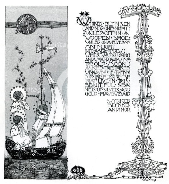 An illustration for Wynken, Blynken and Nod, 1899.Artist: Jessie Marion King