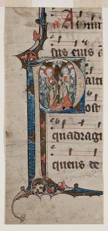 Antiphonary Leaf Fragment: Historiated "P" with Ascension, between 1300 and 1345. Creator: Unknown