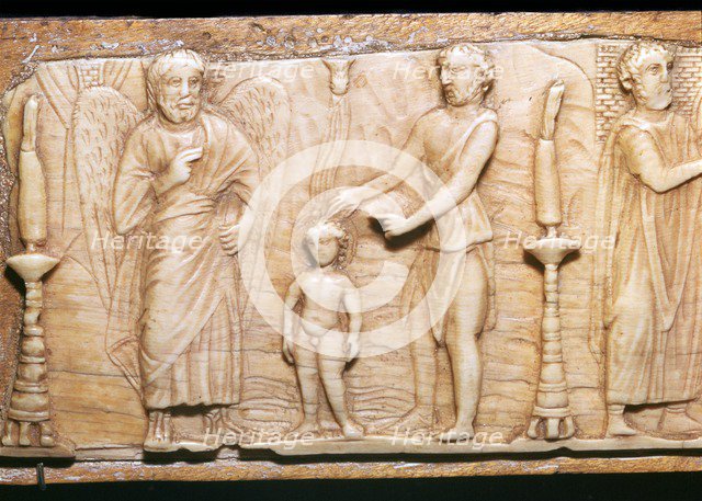 Byzantine ivory panel showing Christ's baptism, 5th century. Artist: Unknown
