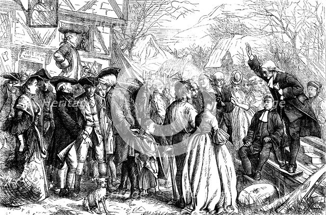 John and Charles Wesley preaching in the open air at Bristol, 1739 (1868). Artist: Francis Arthur Fraser