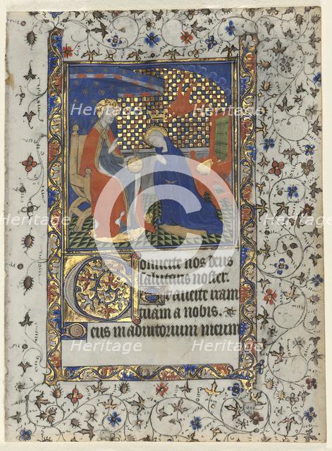 Bifolio from a Book of Hours: Coronation of the Virgin, c. 1415. Creator: Boucicaut Master (French, Paris, active about 1410-25), workshop of.