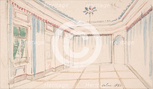 Drawing of an Interior: Salon, 1850. Creator: Anon.