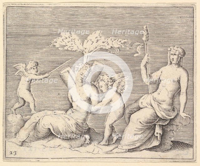 Two Women and Two Cupids, published ca. 1599-1622. Creator: Unknown.