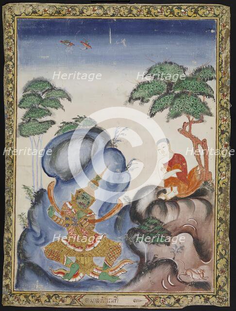 Upagupta Binds Mara to a Mountaintop, 19th century. Creator: Unknown.