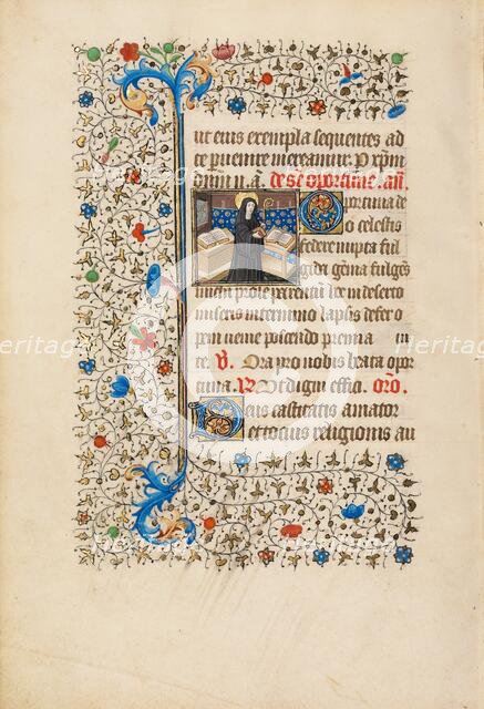 Abbess Opportuna with a Staff and a Book; Book of Hours, about 1440-1450. Creator: Workshop of the Bedford Master.