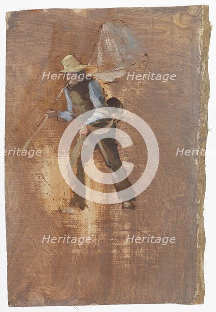 A man carrying a fishing net over his shoulder, study. Creator: Oscar Kleineh.