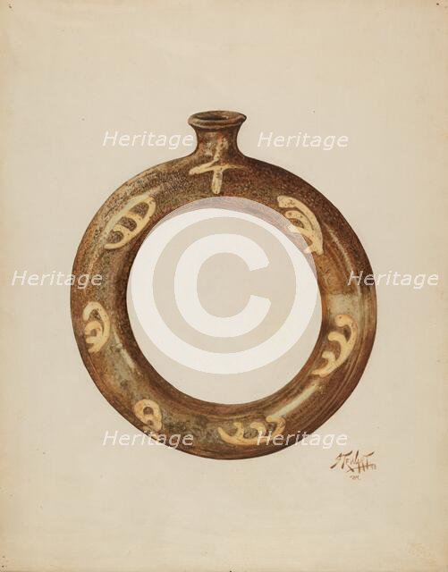 Ring-shaped Pottery Bottle, c. 1940. Creators: Arthur Stewart, Claude Marshall.
