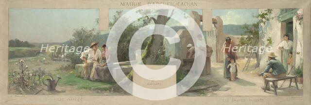 Esquisse pour la mairie d'Arcueil-Cachan : les fiancés, les grands-parents, 1888. Creator: Alfred Henri Bramtot.