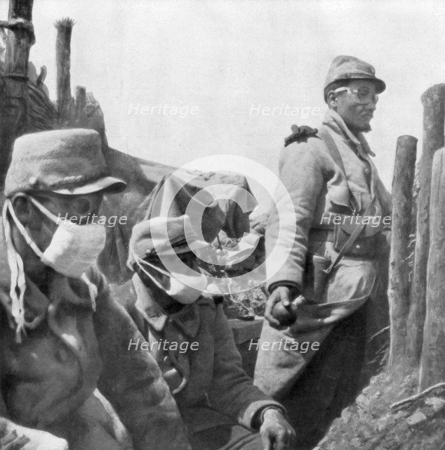 Gas protection, France, World War I, 1915. Artist: Unknown