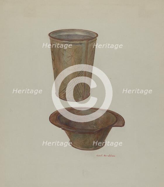 Pa. German Shaving Mug and Basin, c. 1940. Creator: Carl Strehlau.