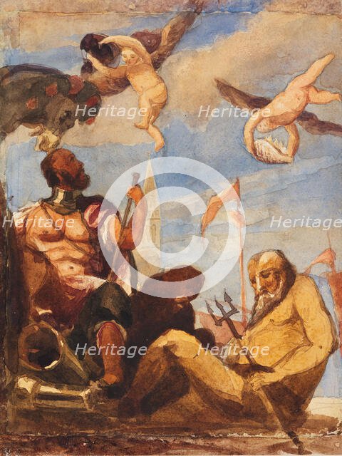 Neptune and Mars With The Lion of St Mark, c1800-1850. Creators: David Cox the Elder, Paolo Veronese.