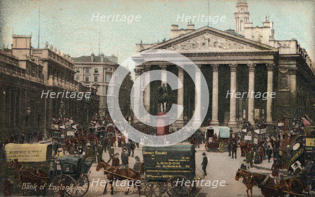 'Bank of England and Royal Exchange', c1910. Artist: Unknown.