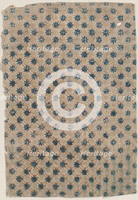 Sheet with overall grid pattern with stars, 19th century. Creator: Anon.