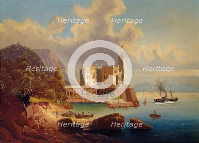 View of Miramare Castle and Trieste. Creator: Jankowski, Johann Wilhelm (1825-1870).
