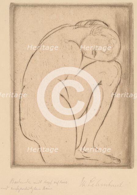 Badende mit Kopf auf Knie (Bather with Her Head on Her Knee), 1913. Creator: Wilhelm Lehmbruck.